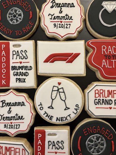 Customized Engagement Party "F1" Themed Cookies